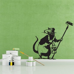 สติกเกอร์ติดผนัง Banksy Rat with paint roller Wall Sticker (WD-0493)