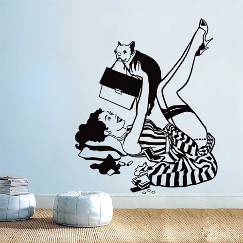 Lucky Dog Pin Up Girl with Dog Vinyl Wall Art Decal 