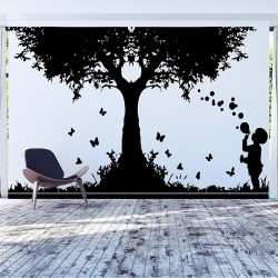 สติกเกอร์ติดผนัง The Kid Blowing Bubbles Wall Sticker (WD-0626)