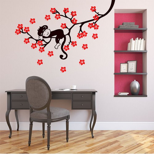 Sleeping Monkey on Tree Vinyl Wall Art Decal 