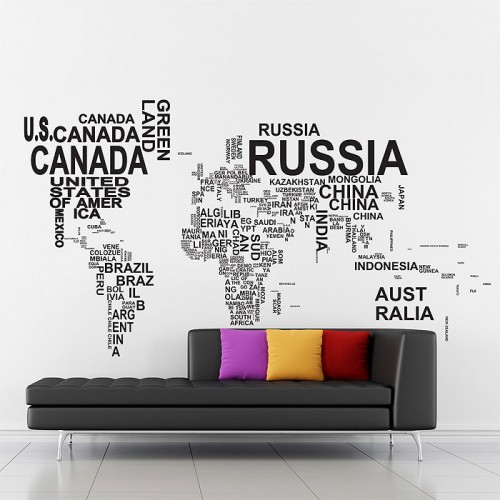 Typography World Map v1 Vinyl Wall Art Decal 