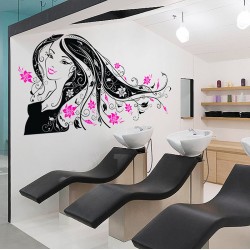 Beauty Hair and Flower Vinyl Wall Art Decal (WD-0698)