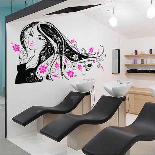 Beauty Hair and Flower Vinyl Wall Art Decal 