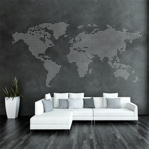 สติกเกอร์ติดผนังแผนที่โลก Dot World Map Wall Sticker