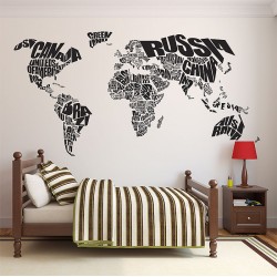 Typography World Map v2 Vinyl Wall Art Decal (WD-0743)