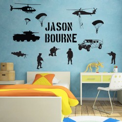 สติกเกอร์ติดผนัง ทหาร  ใส่ชื่อได้ Personalized Name Soldier Army Battlefield Millitary Wall Sticker (WD-0744)