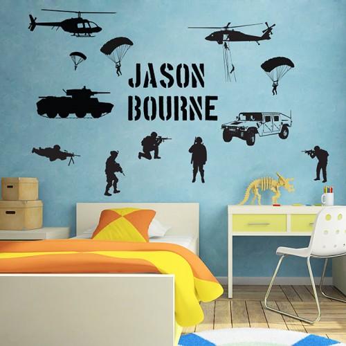 สติกเกอร์ติดผนัง ทหาร  ใส่ชื่อได้ Personalized Name Soldier Army Battlefield Millitary Wall Sticker 