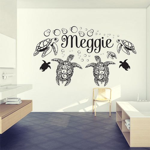 Personalized Sea Turtle Ocean Vinyl Wall Art Decal 