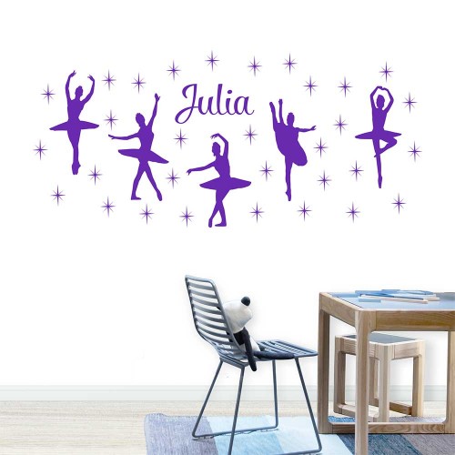 Balletttanz und Sterne WandSticker  Wunschnamen