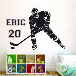 Hockey Player with Personalized Name and Number Vinyl Wall Art Decal (WD-0748)