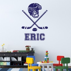 Ice Hockey with Personalized Name and Number Vinyl Wall Art Decal (WD-0759)