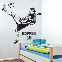 Football Soccer back kick with Personalized Name & Number Wall Decal (WD-0800)