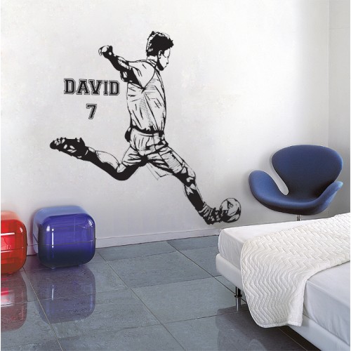 สติกเกอร์ติดผนัง ฟุตบอล ใส่ชื่อได้ Football Player with Personalized Name & Number Wall Sticker