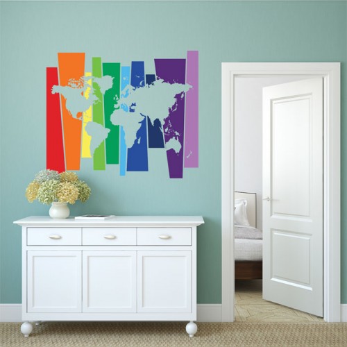 สติกเกอร์ติดผนังแผนที่โลก Rainbow World Map Wall Sticker