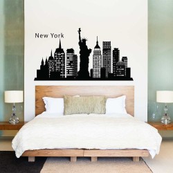 สติกเกอร์ติดผนัง เมืองนิวยอร์ก New York Skyline city Silhouette Wall Sticker (WD-0833)