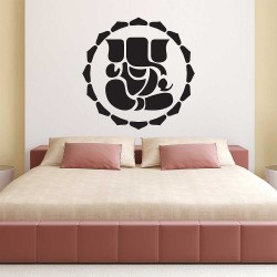 God Ganesha Silhouete with Red Circle Vinyl Wall Art Decal (WD-0878)