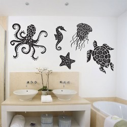 Sea Animals Octopus Turtle starfish Jellyfish Sea horse Wandaufkleber Wandtattoo (WD-0891)