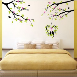 Tree and birds with flower Vinyl Wall Art Decal (WD-0903)