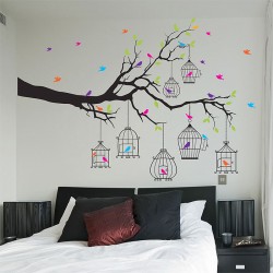 Tree birds and Birdcages Vinyl Wall Art Decal (WD-0917)