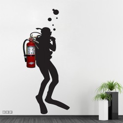 Fire Extinguisher Scuba Diver Vinyl Wall Art Decal (WD-0944)