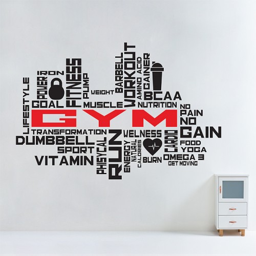 Fitness GYM Word Cloud  Wortwolke Wandaufkleber Wandtattoo