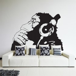 สติกเกอร์ติดผนัง ลิงใส่หูฟัง Banksy Monkey with Headphones Wall Sticker (WD-0965)