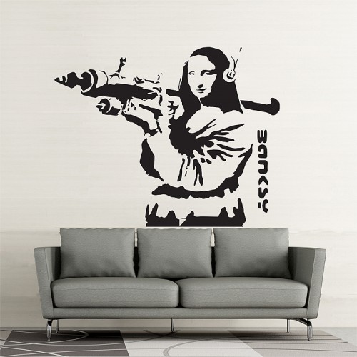 Banksy Mona Lisa with Bazooka Wandaufkleber Wandtattoo