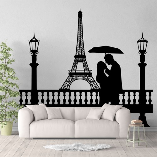 Eiffel Tower Couple Under Umbrella  Wandaufkleber Wandtattoo