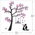 Baum Blumen mit Vögeln und Katze Wandaufkleber Wandtattoo 