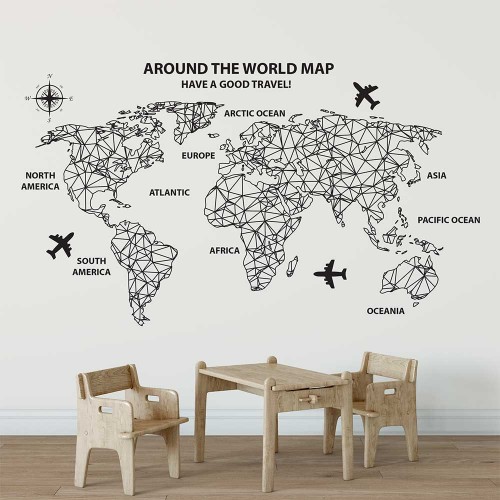 Around The World Map Vinyl Wall Art Decal 