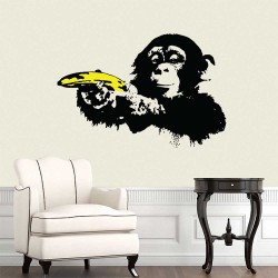 Banksy Ape Monkey with Warhol Banana Vinyl Wall Art Decal (WD-1042)