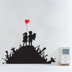 Banksy Kids on Guns Hill with Heart Balloon Vinyl Wall Art Decal (WD-1043)