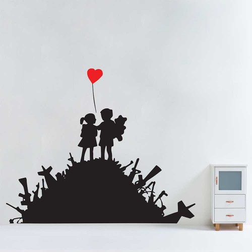 สติกเกอร์ติดผนัง Banksy Kids on Guns Hill with Heart Balloon / Wall Sticker 