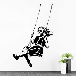 Banksy Girl on Swing Vinyl Wall Art Decal (WD-1048)