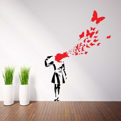 สติกเกอร์ติดผนัง Banksy Suicide Girl Butterfly / Wall Sticker (WD-1054)