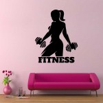 Drumbbell Gym Woman Fitness ฟิตเนส สติกเกอร์ติดผนัง / Wall Sticker 