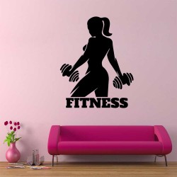 Drumbbell Gym Woman Fitness ฟิตเนส สติกเกอร์ติดผนัง / Wall Sticker (WD-1065)