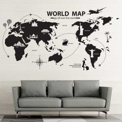 World Map go all over the world Vinyl Wall Art Decal (WD-1123)