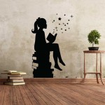 สติกเกอร์ติดผนัง Girl Reading Magic Book  / Wall Sticker